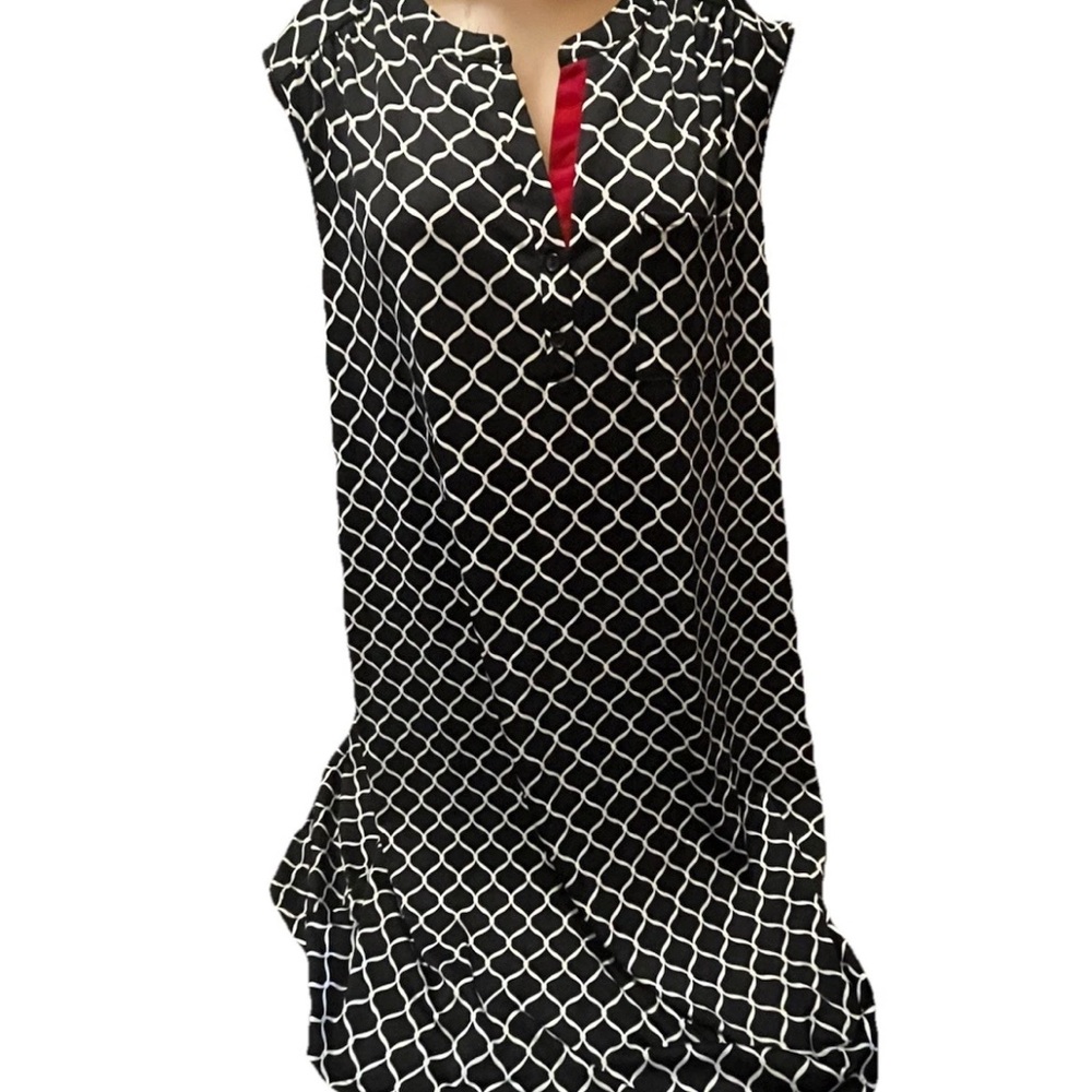 PlusSz2X Per Septions Black White Sleeveless Geometric Stretch Midi Sheath Dress